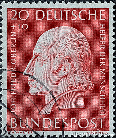 GERMANY - CIRCA 1954: a postage stamp printed in Germany showing an image of Johann Friedrich Oberlin, circa 1954 Editorial Stock Photo