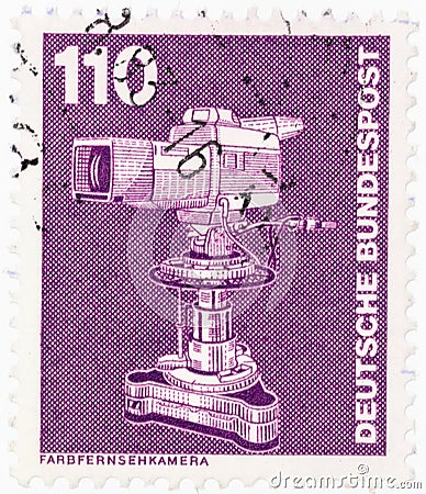 GERMANY - CIRCA 1982: A postage stamp printed in Germany shows color television camera from series industry and technology, circa Editorial Stock Photo