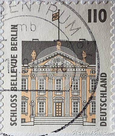 GERMANY - CIRCA 1997 : a postage stamp from Germany, showing sights in Germany. Bellevue Palace Berlin Editorial Stock Photo