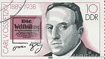 GERMANY - CIRCA 1989: a stamp printed in the Germany shows Carlvon Ossietzky, circa 1989 Editorial Stock Photo