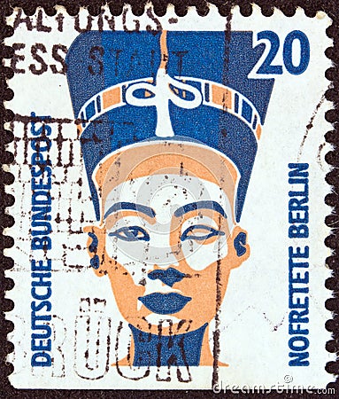 GERMANY - CIRCA 1987: A stamp printed in Germany shows the Head of Nefertiti, Berlin Museum, circa Editorial Stock Photo