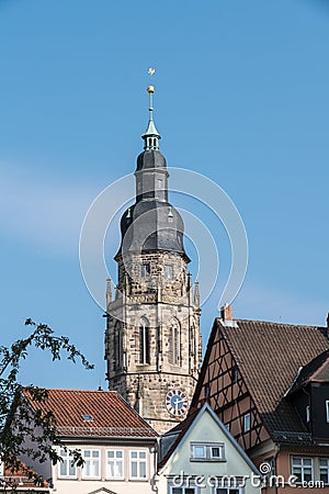 Germany, Coburg, bell tower of the Saint-Maurice church Stock Photo