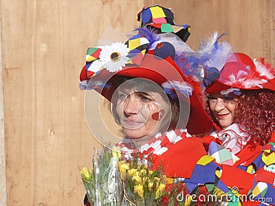 Quarter Procession parades, Participants in funny colorful costumes and hats. They obviously have fun Editorial Stock Photo