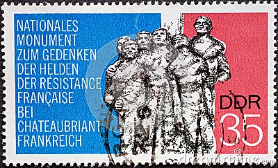 GERMANY, DDR - CIRCA 1974 : a postage stamp from Germany, GDR showing a national monument commemorating the heroes of the Resistan Editorial Stock Photo