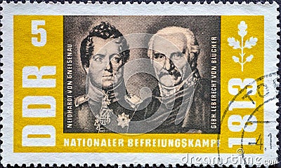 GERMANY, DDR - CIRCA 1963 : a postage stamp from Germany, GDR showing a portrait of the Prussian military leader August Neidhardt Editorial Stock Photo