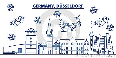 Germany, Dusseldorf winter city skyline. Merry Christmas, Happy New Vector Illustration
