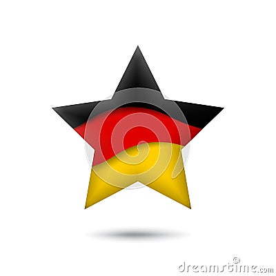 Germany flag icon in the shape of star. Waving in the wind. Abstract waving germany flag. German tricolor. Paper cut style. Vector Vector Illustration