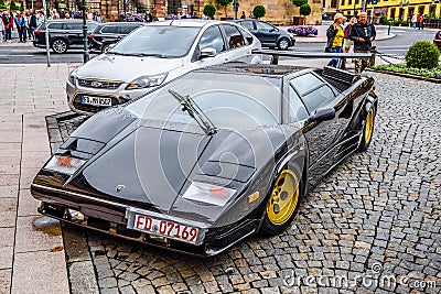 GERMANY, FULDA - JUL 2019: black LAMBORGHINI COUNTACH is a rear Editorial Stock Photo