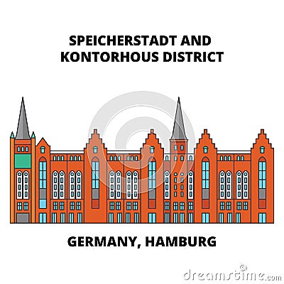Germany, Hamburg, Speicherstadt District line icon concept. Germany, Hamburg, Speicherstadt District flat vector sign Vector Illustration