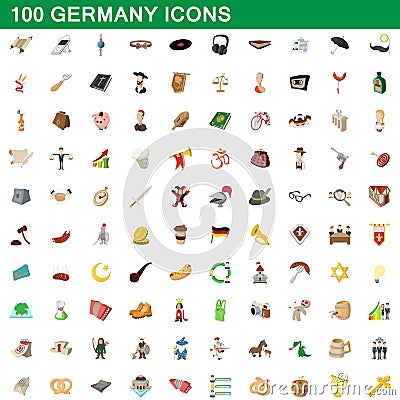 100 germany icons set, cartoon style Vector Illustration