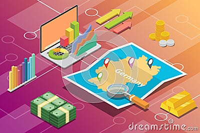 Germany isometric business economy growth country with map and finance condition - vector Cartoon Illustration