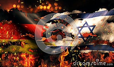 Germany Israel Flag War Torn Fire International Conflict 3D Stock Photo