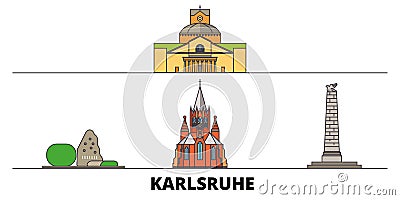 Germany, Karlsruhe flat landmarks vector illustration. Germany, Karlsruhe line city with famous travel sights, skyline Vector Illustration