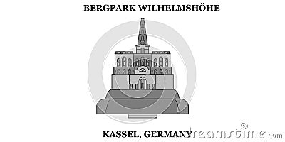 Germany, Kassel, Bergpark Wilhelmshohe city skyline isolated vector illustration, icons Vector Illustration