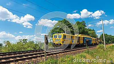 Germany , Krimnitz , 22.06.2020 , A track tamping machine from Plasser & Theurer Unimat 09-475/4S from Monti GmbH Editorial Stock Photo