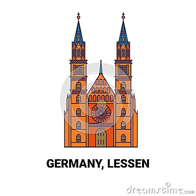 Germany, Lessen. Church travel landmark vector illustration Vector Illustration