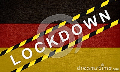 GERMANY LOCKDOWN. Stay home! Home Quarantine. Background, banner, poster with text inscription over GERMANY flag. Covid-19. Stock Photo