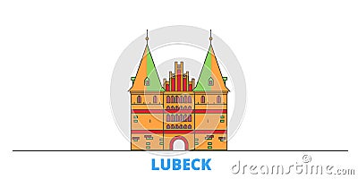 Germany, Lubeck City line cityscape, flat vector. Travel city landmark, oultine illustration, line world icons Vector Illustration