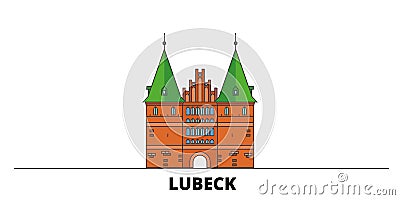 Germany, Lubeck City flat landmarks vector illustration. Germany, Lubeck City line city with famous travel sights Vector Illustration