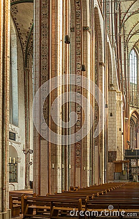 Colored decorations on pillars, Marienkirche, Lubeck, Germany Editorial Stock Photo