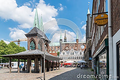 Germany, Luebeck, June 19, 2017, Town Hall Square in Luebeck Editorial Stock Photo