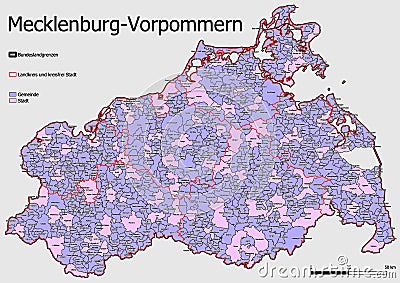 Map Administrative Structure State of Mecklenburg-Western Pomerania Germany Vector Illustration