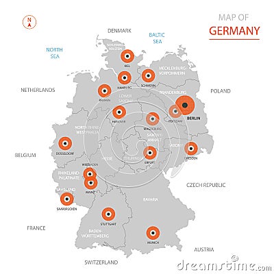 Germany map with administrative divisions. Vector Illustration