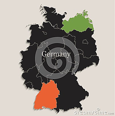 Germany map Black colors blackboard separate states individual Vector Illustration
