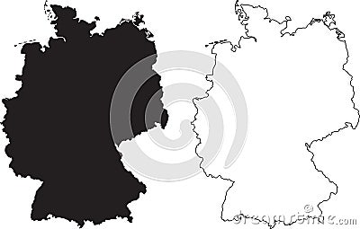 Germany EPS Vector Map Set. Two German Map Isolated on white background. Black Silhouette and black outline Vector Illustration