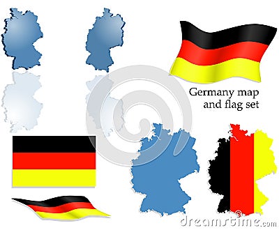 Germany map and flag set Cartoon Illustration