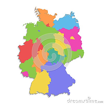 Germany map, new political detailed map, separate individual regions, with state names, isolated on white background 3D blank Vector Illustration