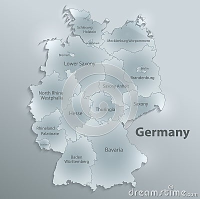 Germany map separate individual glass card paper 3D Vector Illustration