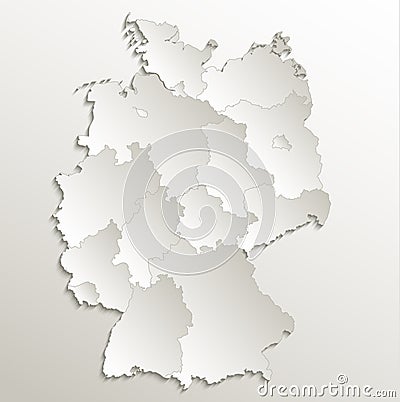 Germany map separate region individual blank card paper 3D natural raster Stock Photo