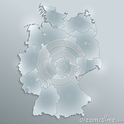 Germany map separate region individual blank glass card 3D raster Stock Photo