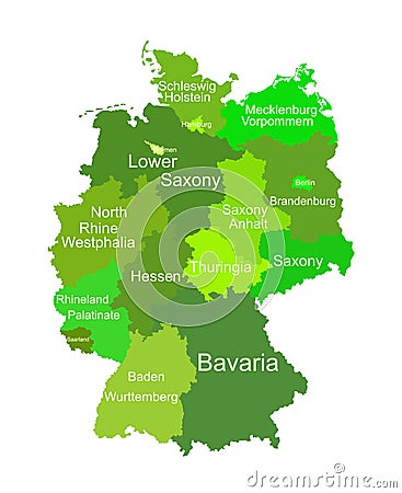 Germany map vector silhouette illustration isolated on white background. Deutschland autonomous communities. Vector Illustration
