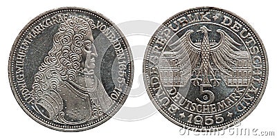 Germany 5 mark silver coin Margrave of Baden 1955 Stock Photo