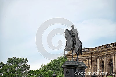 Germany. Monument to King Johann of Saxony in front of the Semper Opera on Theater Square in Dresden. 16 June 2016. Editorial Stock Photo