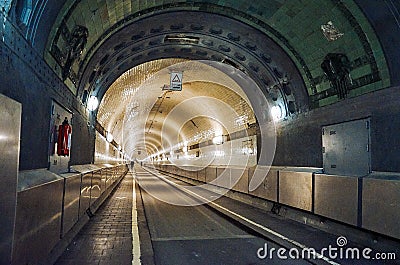 Germany. Old tunnel under the river Elbe in Hamburg. February 13, 2018 Editorial Stock Photo