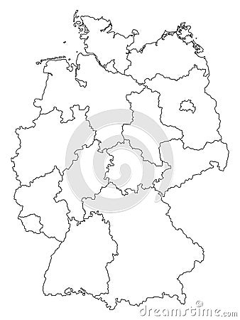 Germany outline map with federal states isolated on white background. Vector Illustration