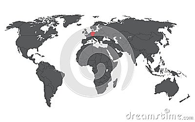 Germany red on gray world map Vector Illustration