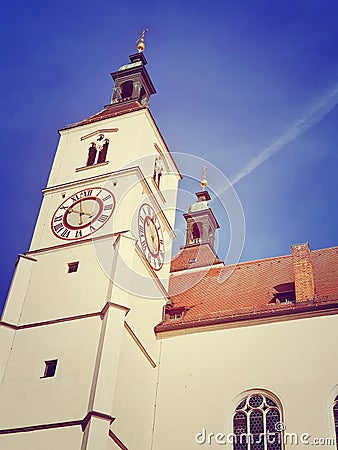 Germany Regensburg Altstadt Tower along Rhine river and Danube river Stock Photo