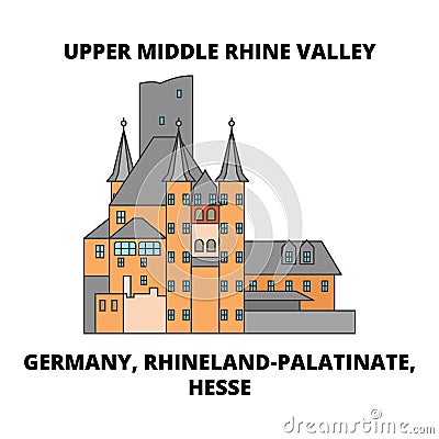 Germany, Rhineland-Palatinate, Hesse, Upper Middle Rhine Valley line icon concept. Germany, Rhineland-Palatinate, Hesse Vector Illustration