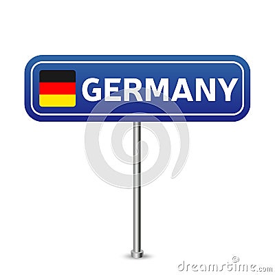 Germany road sign. National flag with country name on blue road traffic signs board design vector illustration Vector Illustration