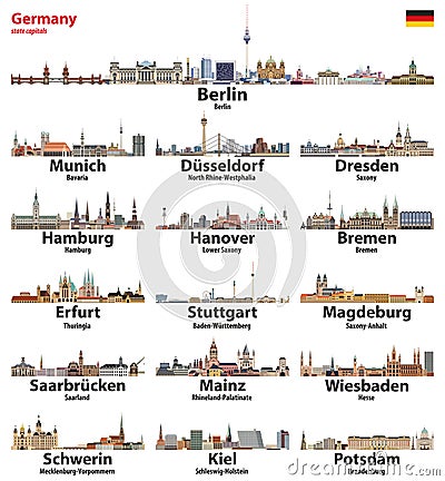 Germany state capitals cities skylines. Vector detailed illustration Vector Illustration