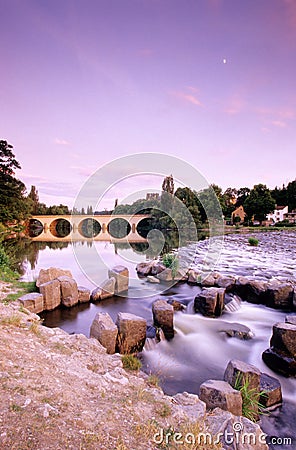 Germany,Thuringia,Saalfeld,Bridge over Saale river Stock Photo