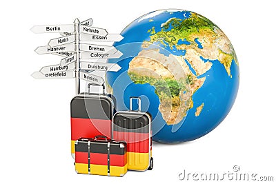 Germany travel concept. Suitcases with German flag, signpost and Stock Photo