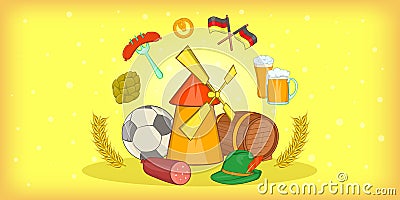 Germany travel horizontal banner, cartoon style Vector Illustration