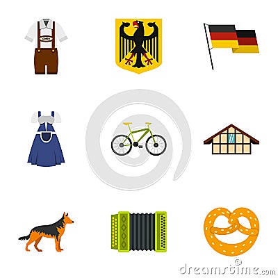 Germany travel icons set, flat style Vector Illustration