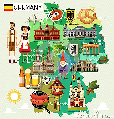 Germany Travel Map. Vector Illustration