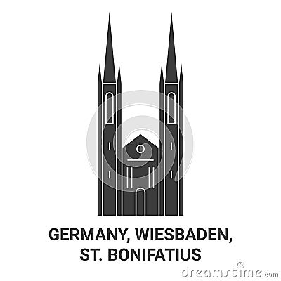 Germany, Wiesbaden, St. Bonifatius travel landmark vector illustration Vector Illustration